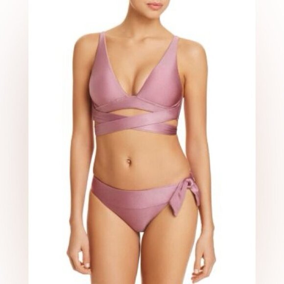 NWT Becks mauve Ballerina side tie bikini bottom and wrap top size large - Picture 1 of 11